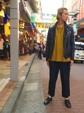 「ISAMU KATAYAMA BACKLASH（イサムカタヤマバックラッシュ）のアイテム（ローファー）」を使った、輝さん（メンズ・173cm）の夏コーディネート