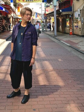 「ISAMU KATAYAMA BACKLASH（イサムカタヤマバックラッシュ）のアイテム（ローファー）」を使った、輝さん（メンズ・173cm）の夏コーディネート