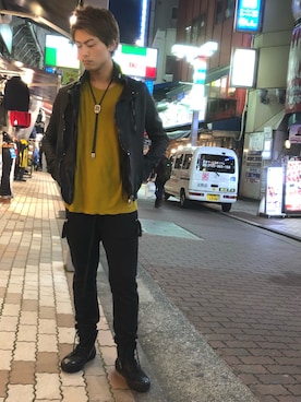 「THOM KROM（トムクロム）のアイテム（パンツ）」を使った、輝さん（メンズ・173cm）の秋コーディネート