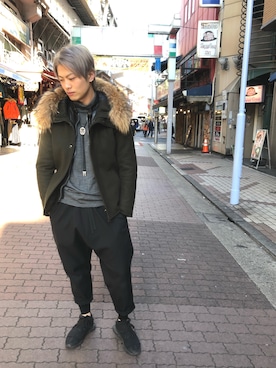 「ISAMU KATAYAMA BACKLASH（イサムカタヤマバックラッシュ）のアイテム（ブルゾン）」を使った、輝さん（メンズ・173cm）の冬コーディネート