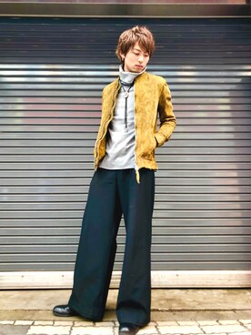 「ISAMU KATAYAMA BACKLASH（イサムカタヤマバックラッシュ）のアイテム（ブルゾン）」を使った、輝さん（メンズ・173cm）の春コーディネート