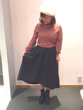 「earth music&ecology（アースミュージックアンドエコロジー）のアイテム（ブーツ）」を使った、菜緒さん（レディース・154cm）の秋コーディネート