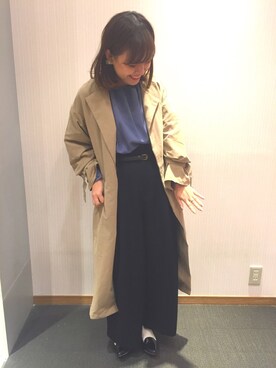 「ベージュコート」｜「アイテム（ダウンジャケット/コート）」を使った、菜緒さん（レディース・154cm）の秋コーディネート
