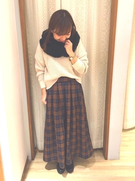 「タータンチェックスカート」｜「アイテム（ブーツ）」を使った、菜緒さん（レディース・154cm）の秋コーディネート