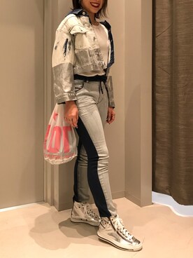 「シルバーシューズ」｜「アイテム（デニムジャケット）」を使った、SHINOさん（レディース・154cm）の夏コーディネート