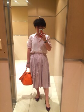 「UNIQLO（ユニクロ）のWOMEN プレミアムリネンシャツ（長袖）A（シャツ/ブラウス）」を使った、柏原さん（レディース・165cm）の夏コーディネート