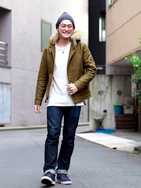 「URBAN RESEARCH（アーバンリサーチ）のアイテム（ミリタリージャケット）」を使った、TaKさん（メンズ・178cm）の冬コーディネート