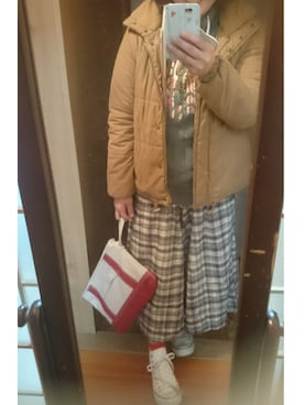 「ガウチョパンツ」｜「アイテム（ダウンジャケット/コート）」を使った、mash☺さん（レディース・156cm）の冬コーディネート