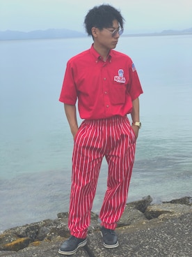 「Guess（ゲス）のアイテム（アナログ腕時計）」を使った、Teru Takami さん（メンズ・165cm）の春コーディネート