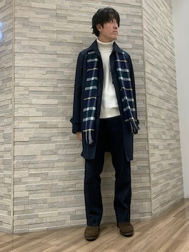 「アイテム（ステンカラーコート、ブルー系）」を使った、蒲生さん（メンズ・170cm）の秋コーディネート