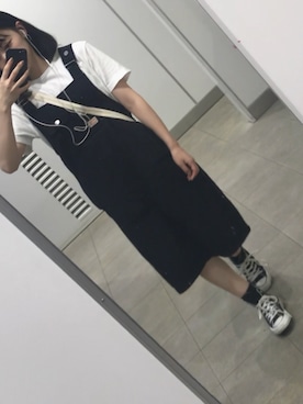 「LACOSTE（ラコステ）のLACOSTE / ラコステ JERSEY LOGO クルーネック TEE（Tシャツ/カットソー、ホワイト系）」を使った、pinkoさん（レディース）の夏コーディネート