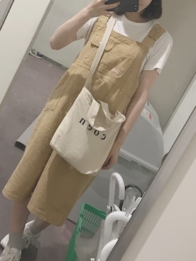 「coen（コーエン）の【2018SS新作 Sサイズ】coen2WAYロゴトートバッグ（トートバッグ、ホワイト系）」を使った、pinkoさん（レディース）の夏コーディネート