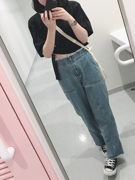 「flower（フラワー）のsince denim pants ～シンスデニムパンツ（デニムパンツ、ブルー系）」を使った、pinkoさん（レディース）の夏コーディネート