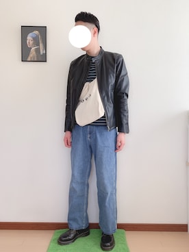 「coen」｜「アイテム（ライダースジャケット）」を使った、WINさん（メンズ・172cm）の冬コーディネート