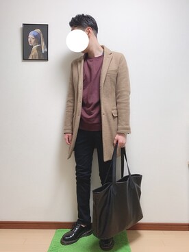 「EDWIN」｜「アイテム（チェスターコート）」を使った、WINさん（メンズ・172cm）の冬コーディネート