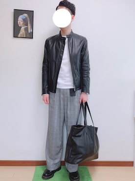「coen」｜「アイテム（ライダースジャケット）」を使った、WINさん（メンズ・172cm）の春コーディネート