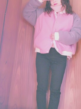 「school」｜「アイテム（ブルゾン）」を使った、satoさん（レディース・155cm）の冬コーディネート