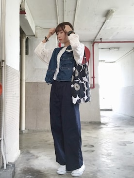 「niko and...（ニコアンド）のメンテンBIGBIG Ｔシャツ【niko and ...】（Tシャツ/カットソー）」を使った、kayee (かさん（レディース・163cm）の春コーディネート