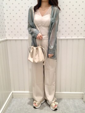 「Heather（ヘザー）のサイドスリットスケチュニックシャツ　885763（シャツ/ブラウス）」を使った、アミリさん（レディース・163cm）の春コーディネート