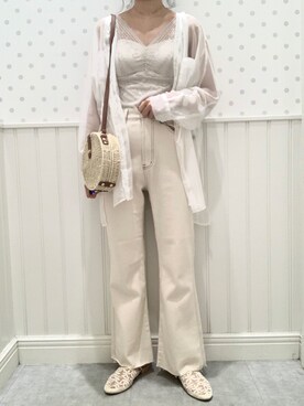 「Heather（ヘザー）のサイドスリットスケチュニックシャツ　885763（シャツ/ブラウス）」を使った、アミリさん（レディース・163cm）の夏コーディネート