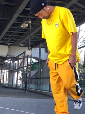 「yellow」｜「アイテム（ニットキャップ/ビーニー）」を使った、akhrさん（メンズ・176cm）の春コーディネート