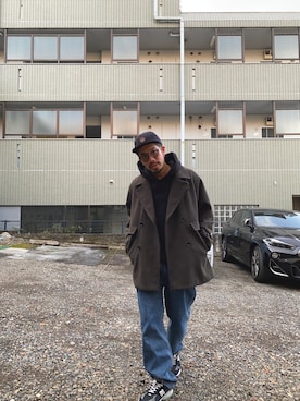 「BEAMS（ビームス）のアイテム（ピーコート）」を使った、akhrさん（メンズ・176cm）の冬コーディネート