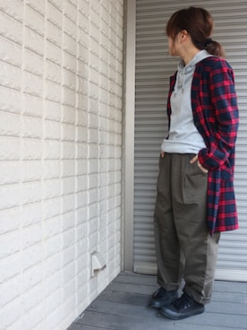 「赤チェック」｜「アイテム（その他アウター）」を使った、nontaさん（レディース・148cm）の秋コーディネート
