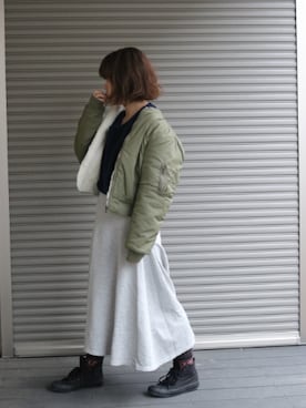 「スウェットスカート」｜「アイテム（MA-1）」を使った、nontaさん（レディース・148cm）の冬コーディネート