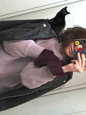 「NICE CLAUP（ナイスクラップ）のアイテム（ライダースジャケット）」を使った、ねこうちゃさん（レディース・157cm）の冬コーディネート