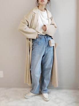 「CORNERS（コーナーズ）のダブルフェイスサイドスリットオーバーサイズロングコート（チェスターコート）」を使った、yu.さん（レディース・165cm）の秋コーディネート