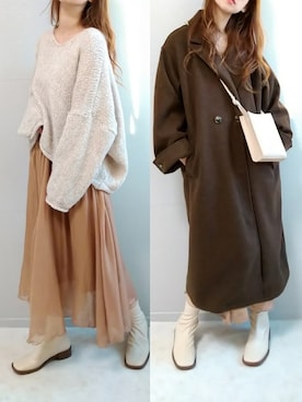 「Ambre Neige（アンブルネージュ）のアイテム（チェスターコート）」を使った、yu.さん（レディース・165cm）の秋コーディネート