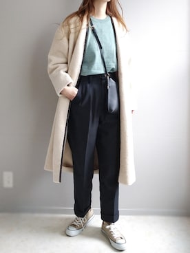 「オーバーコート」｜「アイテム（ノーカラーコート）」を使った、yu.さん（レディース・165cm）の冬コーディネート