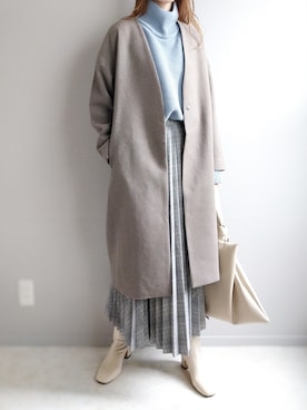 「オーバーコート」｜「アイテム（ノーカラーコート）」を使った、yu.さん（レディース・165cm）の冬コーディネート