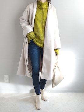 「パイピングコート」｜「アイテム（ハンドバッグ）」を使った、yu.さん（レディース・165cm）の冬コーディネート