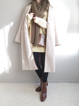 「オーバーコート」｜「アイテム（ノーカラーコート）」を使った、yu.さん（レディース・165cm）の冬コーディネート