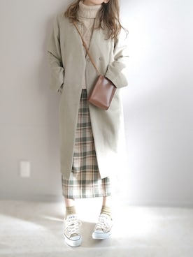 「オーバーコート」｜「アイテム（ノーカラーコート）」を使った、yu.さん（レディース・165cm）の冬コーディネート
