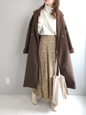 「Ambre Neige（アンブルネージュ）のアイテム（チェスターコート）」を使った、yu.さん（レディース・165cm）の冬コーディネート