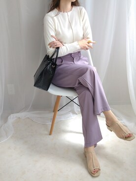 「CLEA（クレア）のアイテム（スラックス）」を使った、yu.さん（レディース・165cm）の春コーディネート