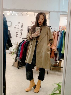 「VINTAGE（ヴィンテージ）のアイテム（ピーコート）」を使った、Amanさん（レディース・164cm）の冬コーディネート