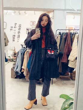 「VINTAGE（ヴィンテージ）のアイテム（ピーコート）」を使った、Amanさん（レディース・164cm）の冬コーディネート