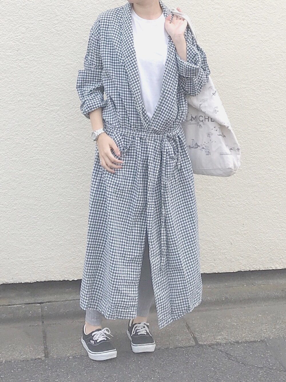 「秋のコーデ、ビッグシルエット、ガウン、リブレギンス、used、古着MIX」｜「Calvin Kleinのアイテム（トップス、グリーン系）」を使った、my__na...さん（レディース・163cm）の秋コーディネートの1枚目の写真