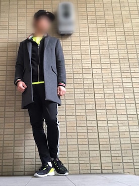 「蛍光カラー」｜「アイテム（チェスターコート）」を使った、k-sanさん（メンズ・177cm）の冬コーディネート
