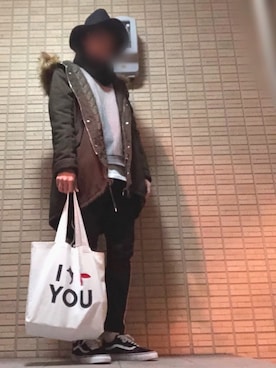 「ツバ広ハット」｜「アイテム（モッズコート）」を使った、k-sanさん（メンズ・177cm）の冬コーディネート