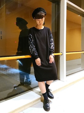 「袖プリント」｜「アイテム（ワンピース/ドレス）」を使った、Siさん（レディース・155cm）の秋コーディネート