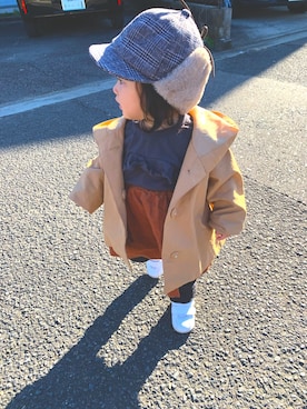 「ASICS（アシックス）のasics アシックス ファブレファーストSL3 (12-135) TUF123 0195 ホワイト/CPGL（スニーカー）」を使った、myさん（キッズ・80cm）の冬コーディネート