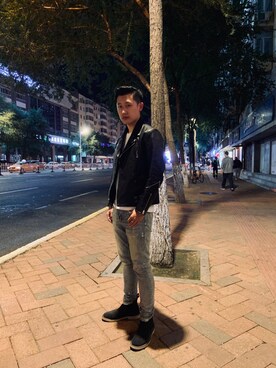 「日系极简」｜「アイテム（ライダースジャケット）」を使った、Garysuperman777さん（メンズ・180cm）の秋コーディネート
