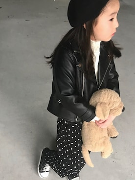 「BRANSHES（ブランシェス）のアイテム（ライダースジャケット）」を使った、noaさん（キッズ・110cm）の春コーディネート