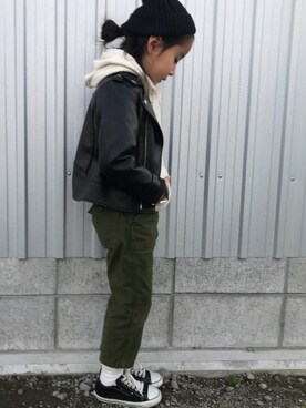 「BRANSHES（ブランシェス）のアイテム（ライダースジャケット）」を使った、noaさん（キッズ・110cm）の冬コーディネート