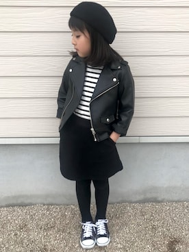「BRANSHES（ブランシェス）のアイテム（ライダースジャケット）」を使った、noaさん（キッズ・120cm）の冬コーディネート