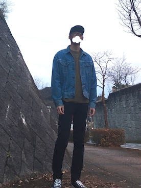 「Lee（リー）のアイテム（ライダースジャケット）」を使った、TOMOさん（メンズ・178cm）の冬コーディネート